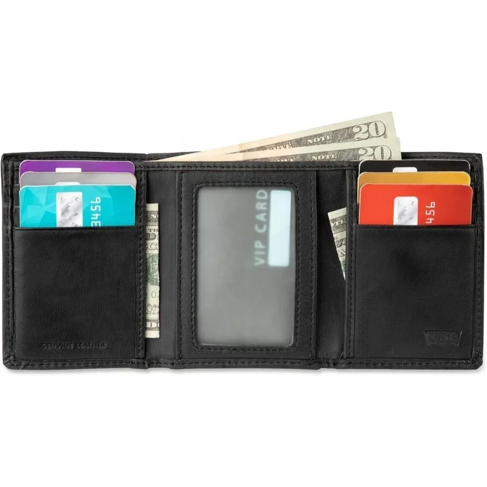 Men's Black Slim Wallet Style Includes Window Credit Card Holder Designed